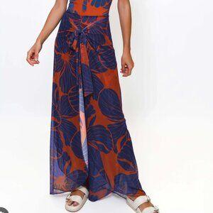 Hutch Siesta Floral Blue and Brown Maxi Pant Skirt - Sz M